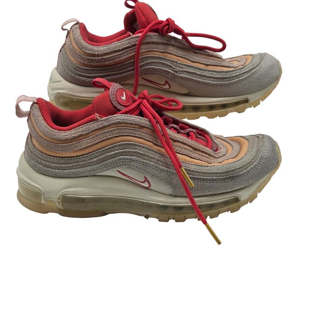 Nike Air Max 97 Shoes Womens 7 Grey Red Tan Suede Sneakers 921733-006